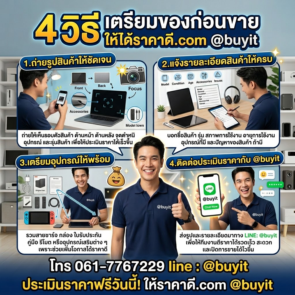 4 วิธีเตรียมของก่อนขาย ถ่ายรูป แจ้งรายละเอียด เตรียมอุปกรณ์ และติดต่อประเมินราคา @buyit